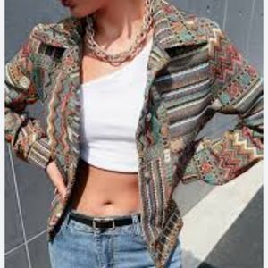 womens multicolor stripe and chevron embroidered coat